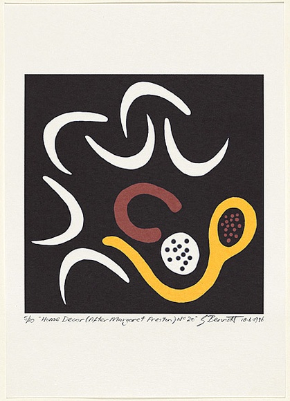 Artist: b'Bennett, Gordon.' | Title: b'Home decor (after Margaret Preston) No.20.' | Date: 1996 | Technique: b'inkjet print, printed in colour, from digital file' | Copyright: b'\xc2\xa9 Gordon Bennett, Licensed by VISCOPY, Australia' Artist: b'Bennett, Gordon.' | Title: b'Home decor (after Margaret Preston) No.20.' | Date: 1996 | Technique: b'inkjet print, printed in colour, from digital file' | Copyright: b'\xc2\xa9 Gordon Bennett, Licensed by VISCOPY, Australia'