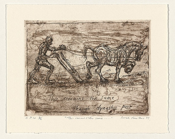 Artist: b'MENELAUS, Sarah' | Title: b'This remains the same' | Date: 1999, October | Technique: b'etching, printed in sepia ink, from one plate' Artist: b'MENELAUS, Sarah' | Title: b'This remains the same' | Date: 1999, October | Technique: b'etching, printed in sepia ink, from one plate'