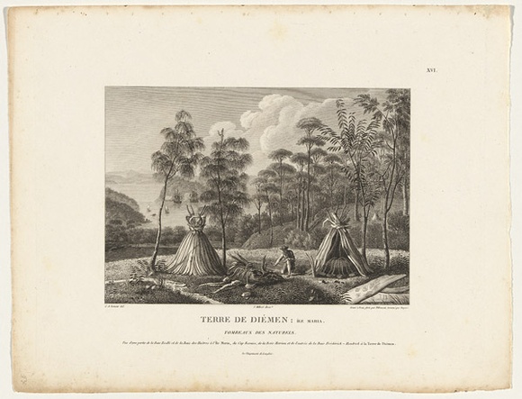 Title: b'Terre de Di\xc3\xa9men: \xc3\x8ele Maria. Tomeaux des naturels' | Date: 1802? | Technique: b'etching and engraving, printed in black ink, from one plate' Title: b'Terre de Di\xc3\xa9men: \xc3\x8ele Maria. Tomeaux des naturels' | Date: 1802? | Technique: b'etching and engraving, printed in black ink, from one plate'