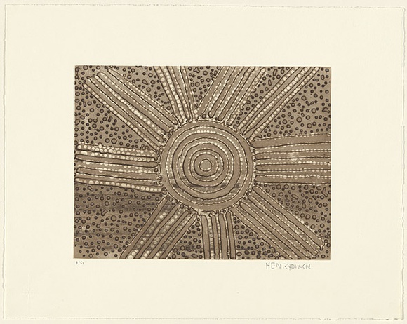 Artist: b'Dixon Petyarre, Henry.' | Title: b'not titled' | Date: 2001 | Technique: b'etching and aquatint, printed in brown-black ink, from one plate' Artist: b'Dixon Petyarre, Henry.' | Title: b'not titled' | Date: 2001 | Technique: b'etching and aquatint, printed in brown-black ink, from one plate'