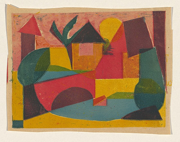 Title: b'The red bridge' | Date: c. 1955 | Technique: b'screenprint, printed in coloured ink, from multiple stencils'