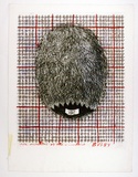 Artist: Moore, Mary. | Title: Close encounter of the ...kind. Busby | Date: 1980, April | Technique: mezzotint, drypoint and engraving, printed in black; lithograph, printed in colour, from three plates with green ballpoint pen | Copyright: © Mary Moore