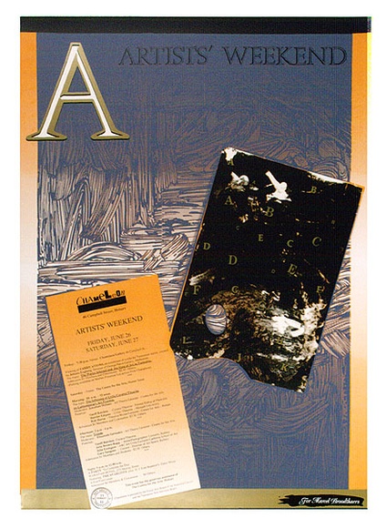 Artist: b'ARNOLD, Raymond' | Title: bArtists' weekend. For Marcel Broodthaers. Chameleon Gallery, Hobart. | Date: 1987 | Technique: b'screenprint, printed in colour, from four stencils' Artist: b'ARNOLD, Raymond' | Title: bArtists' weekend. For Marcel Broodthaers. Chameleon Gallery, Hobart. | Date: 1987 | Technique: b'screenprint, printed in colour, from four stencils'