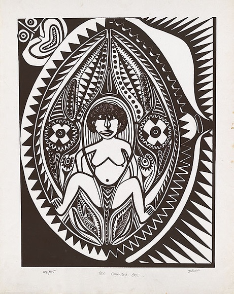 Artist: b'Lasisi, David.' | Title: b'The confused one' | Date: 1976 | Technique: b'screenprint, printed in brown ink, from one screen' Artist: b'Lasisi, David.' | Title: b'The confused one' | Date: 1976 | Technique: b'screenprint, printed in brown ink, from one screen'