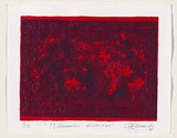 Title: Millennium distortion. | Date: 1999 | Technique: linocut, printed in blue ink, from one block; collaged and painted surface