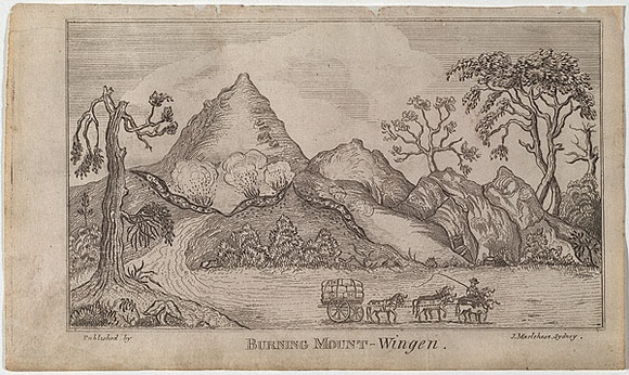 Artist: b'Carmichael, John.' | Title: b'Burning Mount - Wingen.' | Date: 1838 | Technique: b'etching, printed in black ink, from one copper plate' Artist: b'Carmichael, John.' | Title: b'Burning Mount - Wingen.' | Date: 1838 | Technique: b'etching, printed in black ink, from one copper plate'