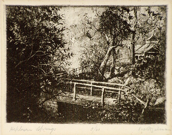 Artist: b'Zelman, Victor.' | Title: b'Hepburn Springs' | Date: 1930s | Technique: b'softground-etching, printed in black ink, from one plate' Artist: b'Zelman, Victor.' | Title: b'Hepburn Springs' | Date: 1930s | Technique: b'softground-etching, printed in black ink, from one plate'