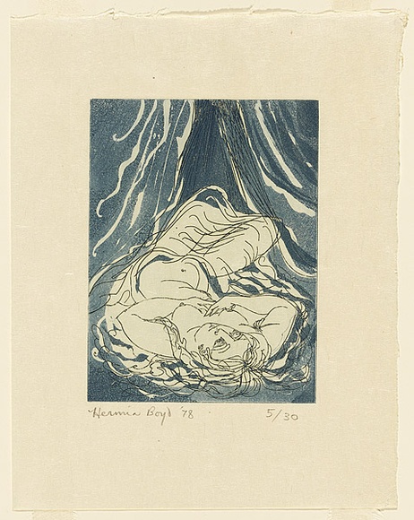 Artist: b'Boyd, Hermia.' | Title: b'The noon has gone down.' | Date: 1978 | Technique: b'etching and aquatint, printed in blue ink, from one plate' Artist: b'Boyd, Hermia.' | Title: b'The noon has gone down.' | Date: 1978 | Technique: b'etching and aquatint, printed in blue ink, from one plate'