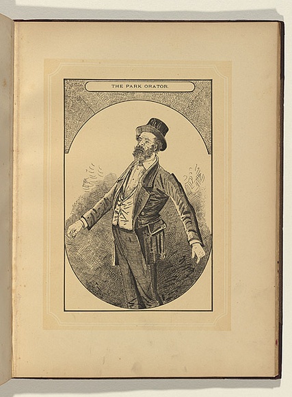 Artist: b'Whitelocke, Nelson P.' | Title: b'The park orator.' | Date: 1885 | Technique: b'lithograph, printed in colour, from two stones' Artist: b'Whitelocke, Nelson P.' | Title: b'The park orator.' | Date: 1885 | Technique: b'lithograph, printed in colour, from two stones'