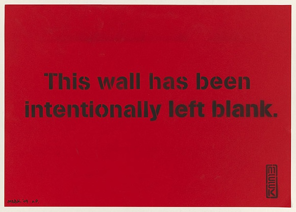 Artist: b'Meek.' | Title: b'This wall has been left intentionally blank.' | Date: 2004 | Technique: b'stencil, printed in black ink, from one stencil' Artist: b'Meek.' | Title: b'This wall has been left intentionally blank.' | Date: 2004 | Technique: b'stencil, printed in black ink, from one stencil'
