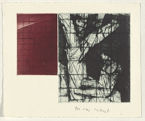 Artist: b'Pratt, John.' | Title: b'Incline' | Date: 30 March 1998 | Technique: b'etching and aquatint, printed in black and red ink, from two zinc plates' Artist: b'Pratt, John.' | Title: b'Incline' | Date: 30 March 1998 | Technique: b'etching and aquatint, printed in black and red ink, from two zinc plates'