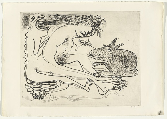 Artist: b'BOYD, Arthur' | Title: b'Nude with rabbit and syringe.' | Date: (1968-69) | Technique: b'etching and aquatint, printed in black ink, from one plate' | Copyright: b'Reproduced with permission of Bundanon Trust' Artist: b'BOYD, Arthur' | Title: b'Nude with rabbit and syringe.' | Date: (1968-69) | Technique: b'etching and aquatint, printed in black ink, from one plate' | Copyright: b'Reproduced with permission of Bundanon Trust'