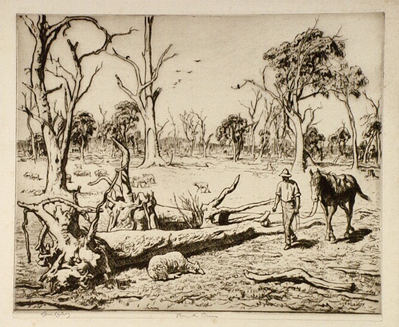 Artist: b'LINDSAY, Lionel' | Title: b'Stone the crows' | Date: 1940s | Technique: b'drypoint, printed in brown ink with plate-tone, from one plate' | Copyright: b'Courtesy of the National Library of Australia' Artist: b'LINDSAY, Lionel' | Title: b'Stone the crows' | Date: 1940s | Technique: b'drypoint, printed in brown ink with plate-tone, from one plate' | Copyright: b'Courtesy of the National Library of Australia'
