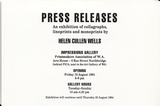 An exhibition of collographs, linoprints and monoprints by Helen Cullen Wells.