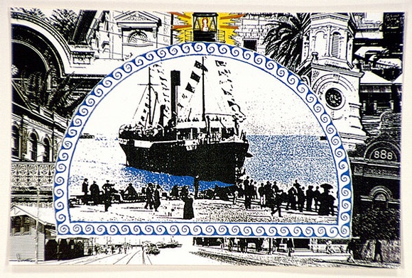 Artist: b'McKenrick, Sandy.' | Title: b'Postcard: The Fremantle Society.' | Date: 1989 | Technique: b'lithograph, printed in colour, from process plates' Artist: b'McKenrick, Sandy.' | Title: b'Postcard: The Fremantle Society.' | Date: 1989 | Technique: b'lithograph, printed in colour, from process plates'