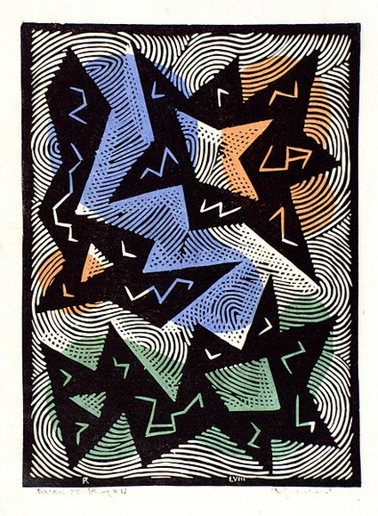 Artist: b'Hawkins, Weaver.' | Title: b'Angles and curves' | Date: 1958 | Technique: b'linocut, printed in colour, from two blocks' | Copyright: b'The Estate of H.F Weaver Hawkins' Artist: b'Hawkins, Weaver.' | Title: b'Angles and curves' | Date: 1958 | Technique: b'linocut, printed in colour, from two blocks' | Copyright: b'The Estate of H.F Weaver Hawkins'