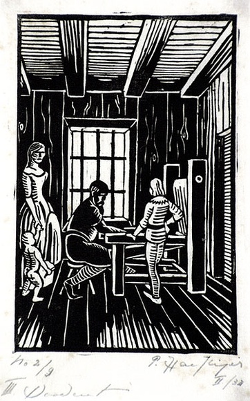 Artist: b'Haefliger, Paul.' | Title: b'Illustration for Oscar Wilde tale' | Date: 1931-33 | Technique: b'woodcut, printed in black ink, from one block' Artist: b'Haefliger, Paul.' | Title: b'Illustration for Oscar Wilde tale' | Date: 1931-33 | Technique: b'woodcut, printed in black ink, from one block'