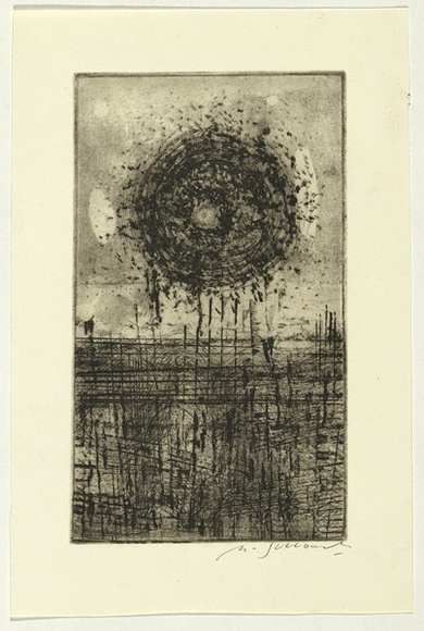 Artist: b'SELLBACH, Udo' | Title: b'(Sun over landscape)' | Date: 1965 | Technique: b'etching printed in black ink, from one plate' Artist: b'SELLBACH, Udo' | Title: b'(Sun over landscape)' | Date: 1965 | Technique: b'etching printed in black ink, from one plate'