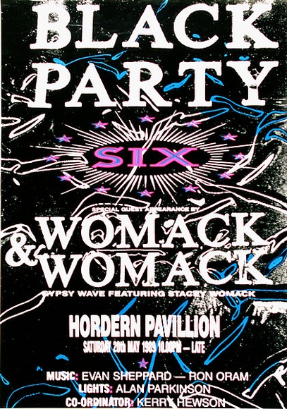 Title: b'Black Party six. Womack and Womack.' | Date: 1989 | Technique: b'screenprint, printed in colour, from three stencils' Title: b'Black Party six. Womack and Womack.' | Date: 1989 | Technique: b'screenprint, printed in colour, from three stencils'
