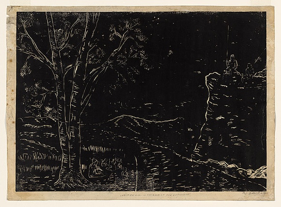 Artist: b'Gilbert, Kevin.' | Title: b'Christmas Eve in the land of the dispossessed' | Date: 1968 | Technique: b'linocut, printed in black ink, from one block' Artist: b'Gilbert, Kevin.' | Title: b'Christmas Eve in the land of the dispossessed' | Date: 1968 | Technique: b'linocut, printed in black ink, from one block'