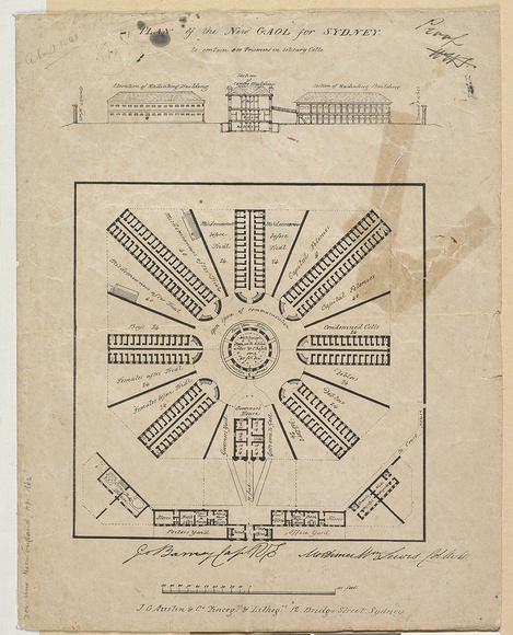 Artist: J.G. Austin & Co. | Title: Plan of the new goal for Sydney, to contain 400 prisoners in solitary cells. | Date: 1836