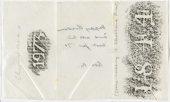 Title: b'Stone rubbing 14 Cleveland Street' | Date: 1974 | Technique: b'stone and woodcut rubbing, printed in black wax'