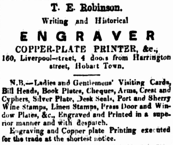 T.E. Robinson. Writing and historical engraver. Copper-plate printer, &c., T.E. Robinson. Writing and historical engraver. Copper-plate printer, &c.,