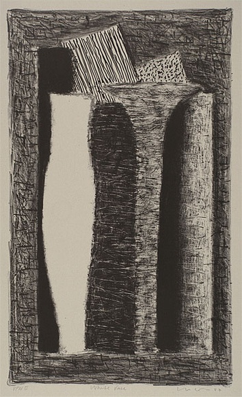 Artist: b'Lincoln, Kevin.' | Title: b'White vase 2' | Date: 1987 | Technique: b'lithograph, printed in black ink, from one stone' Artist: b'Lincoln, Kevin.' | Title: b'White vase 2' | Date: 1987 | Technique: b'lithograph, printed in black ink, from one stone'