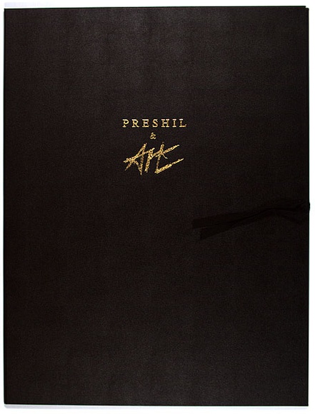Title: b'Folio folder for the Preshil and art print folio.' | Date: 1996 | Technique: b'stamped and bound folio, printed in gold ink, from one plate' Title: b'Folio folder for the Preshil and art print folio.' | Date: 1996 | Technique: b'stamped and bound folio, printed in gold ink, from one plate'