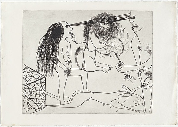 Artist: b'BOYD, Arthur' | Title: b'Nude figures with lion (lion tamer).' | Date: (1968-69) | Technique: b'etching, printed in black ink, from one plate' | Copyright: b'Reproduced with permission of Bundanon Trust' Artist: b'BOYD, Arthur' | Title: b'Nude figures with lion (lion tamer).' | Date: (1968-69) | Technique: b'etching, printed in black ink, from one plate' | Copyright: b'Reproduced with permission of Bundanon Trust'