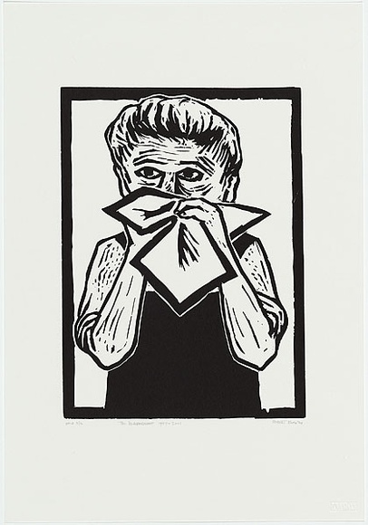 Artist: b'Rooney, Robert.' | Title: b'The handkerchief 1957 - 2001' | Date: 1957 | Technique: b'linocut, printed in black ink, from one block' | Copyright: b'Courtesy of Tolarno Galleries' Artist: b'Rooney, Robert.' | Title: b'The handkerchief 1957 - 2001' | Date: 1957 | Technique: b'linocut, printed in black ink, from one block' | Copyright: b'Courtesy of Tolarno Galleries'