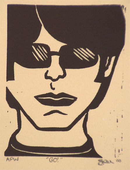 Artist: b'Green, Jillian.' | Title: b'Go!' | Date: 2000, October | Technique: b'linocut, printed in black ink, from one block' Artist: b'Green, Jillian.' | Title: b'Go!' | Date: 2000, October | Technique: b'linocut, printed in black ink, from one block'