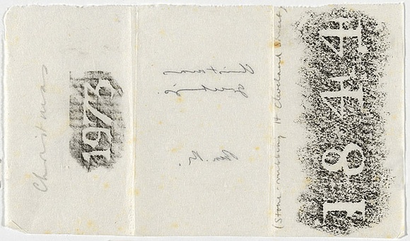 Title: b'Christmas card 1973 [date rubbings]' | Date: 1973 | Technique: b'stone and woodcut rubbings, printed in black wax, from two blocks'