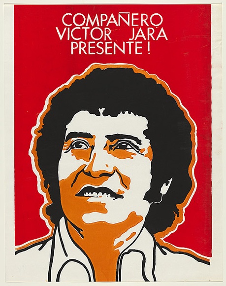 Artist: b'Villazon, Jorge.' | Title: b'Companero Victor Jara presente!' | Date: 1975 | Technique: b'screenprint, printed in colour, from three stencils' Artist: b'Villazon, Jorge.' | Title: b'Companero Victor Jara presente!' | Date: 1975 | Technique: b'screenprint, printed in colour, from three stencils'