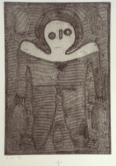 Artist: b'Karadada, Lilly.' | Title: b'not titled #2.' | Date: 2000, October | Technique: b'etching, printed in black ink, from one plate' Artist: b'Karadada, Lilly.' | Title: b'not titled #2.' | Date: 2000, October | Technique: b'etching, printed in black ink, from one plate'