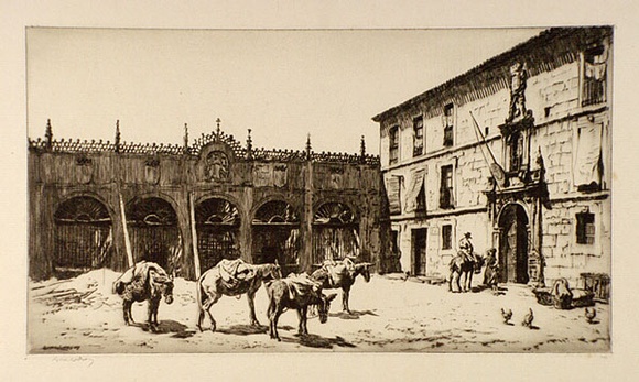 Artist: b'LINDSAY, Lionel' | Title: b'The Convent of Huelgas near Bourgos' | Date: 1927 | Technique: b'drypoint, printed in brown ink, from one plate' | Copyright: b'Courtesy of the National Library of Australia' Artist: b'LINDSAY, Lionel' | Title: b'The Convent of Huelgas near Bourgos' | Date: 1927 | Technique: b'drypoint, printed in brown ink, from one plate' | Copyright: b'Courtesy of the National Library of Australia'