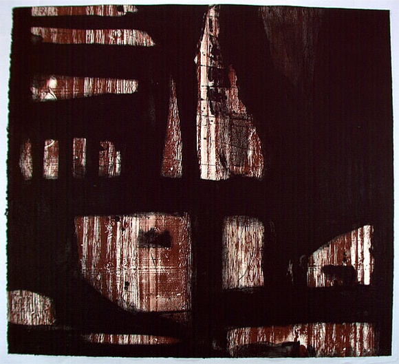 Artist: b'Danaher, Suzanne.' | Title: b'Black and tan' | Date: 1995, August | Technique: b'woodcut and carborundum collagraph, printed in black and brown ink, from one block and one plate' Artist: b'Danaher, Suzanne.' | Title: b'Black and tan' | Date: 1995, August | Technique: b'woodcut and carborundum collagraph, printed in black and brown ink, from one block and one plate'