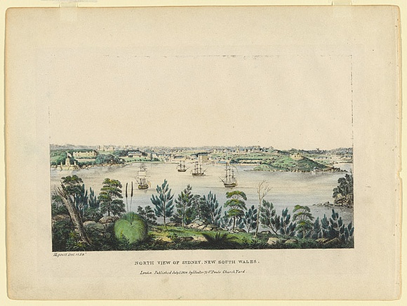 Title: b'North View of Sydney, New South Wales' | Date: July 1824 | Technique: b'lithograph, printed in black ink, from one stone; hand-coloured' Title: b'North View of Sydney, New South Wales' | Date: July 1824 | Technique: b'lithograph, printed in black ink, from one stone; hand-coloured'
