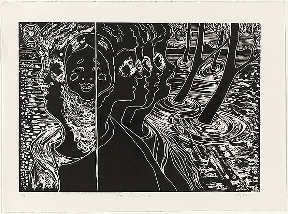 Title: b'The Noh mask' | Date: 1996 | Technique: b'linocut, printed in black ink, from one block'