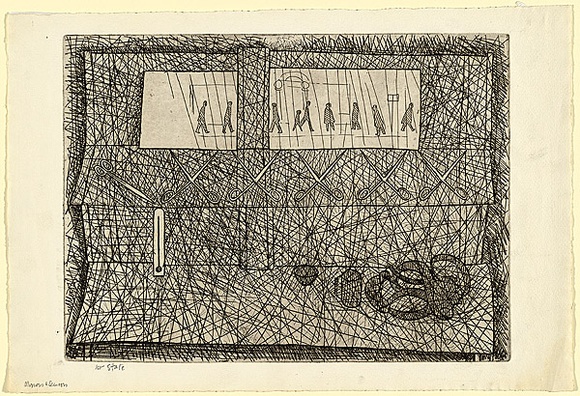Artist: b'Brack, John.' | Title: b'Mirrors and scissors.' | Date: 1966 | Technique: b'etching, printed in black ink, from one copper plate' | Copyright: b'\xc2\xa9 Helen Brack' Artist: b'Brack, John.' | Title: b'Mirrors and scissors.' | Date: 1966 | Technique: b'etching, printed in black ink, from one copper plate' | Copyright: b'\xc2\xa9 Helen Brack'