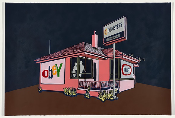 Title: b'Suburban roadhouse 2' | Date: 2010 | Technique: b'stencil, sprayed in coloured aerosol paint, from four stencils'