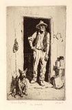 Artist: LINDSAY, Lionel | Title: The selector | Date: 1923 | Technique: etching, printed in brown ink with plate-tone, from one plate | Copyright: Courtesy of the National Library of Australia