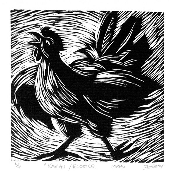 Artist: b'Lindsay (Sale), Joe.' | Title: b'Karai / Rooster' | Date: 1995 | Technique: b'woodcut, printed in black ink, from one block' Artist: b'Lindsay (Sale), Joe.' | Title: b'Karai / Rooster' | Date: 1995 | Technique: b'woodcut, printed in black ink, from one block'