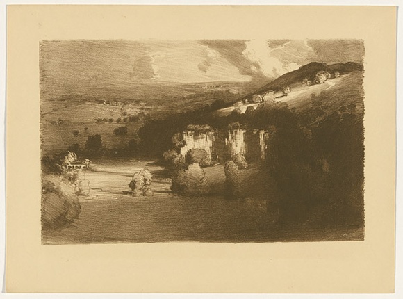 Artist: b'Streeton, Arthur.' | Title: b'Arkwright Valley.' | Date: (1912) | Technique: b'lithograph, printed in brown ink, from one stone' Artist: b'Streeton, Arthur.' | Title: b'Arkwright Valley.' | Date: (1912) | Technique: b'lithograph, printed in brown ink, from one stone'