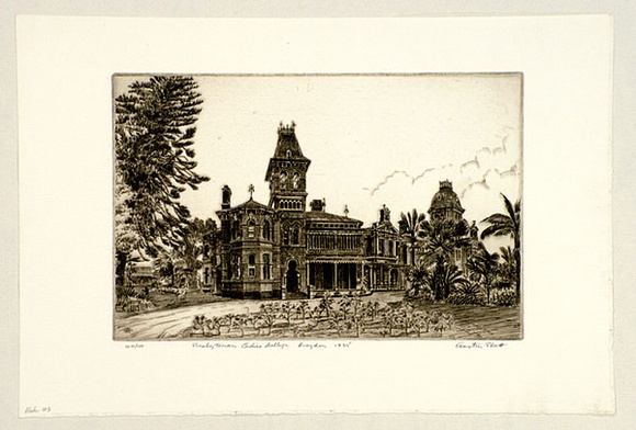 Artist: b'PLATT, Austin' | Title: b'Presbyterian Ladies College' | Date: 1935 | Technique: b'etching, printed in black ink, from one plate' Artist: b'PLATT, Austin' | Title: b'Presbyterian Ladies College' | Date: 1935 | Technique: b'etching, printed in black ink, from one plate'