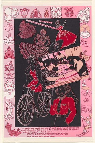 Artist: bWomen's Domestic Needlework Group. | Title: b'Fancywork: The archaeology of lives' | Date: 1979 | Technique: b'screenprint, printed in colour, from multiple stencils' Artist: bWomen's Domestic Needlework Group. | Title: b'Fancywork: The archaeology of lives' | Date: 1979 | Technique: b'screenprint, printed in colour, from multiple stencils'