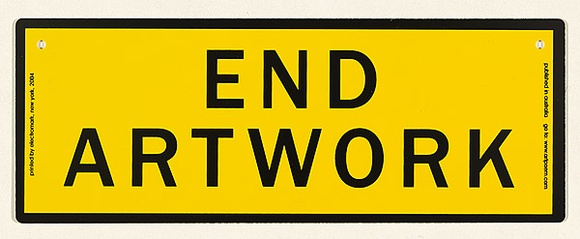 Title: b'Artwork ahead end artwork [verso]' | Date: 2004 | Technique: b'screenprint, printed in black and yellow ink, from four stencils'
