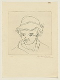 Artist: b'Armstrong, Ian.' | Title: b'(Head of a girl)' | Date: 1950s | Technique: b'etching, printed in black ink, from one plate'