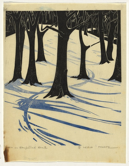 Artist: b'Thorpe, Lesbia.' | Title: b'Snow on Hampstead Heath' | Technique: b'linocut, printed in colour, from multiple blocks' Artist: b'Thorpe, Lesbia.' | Title: b'Snow on Hampstead Heath' | Technique: b'linocut, printed in colour, from multiple blocks'