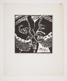 Artist: Sakale John, Laben. | Title: Huli wigman | Date: 2002 | Technique: linocut, printed in black ink, from one block; boarder drawn in black ink
